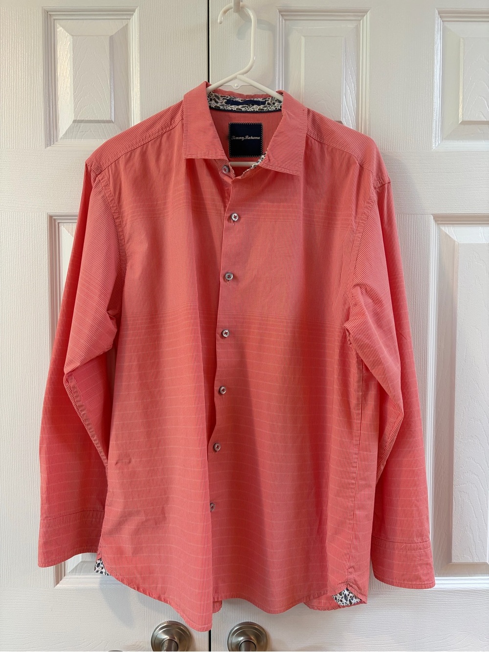 Tommy Bahama Salmon Micro Stripe Cotton Button Up Shirt Size L